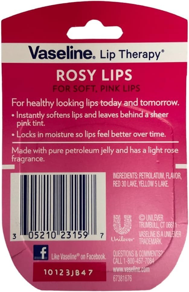 2 Vaseline Therapy Lip Balm 0.25 Oz Rosy Flavor Petroleum Jelly Mini Jar Lipbalm